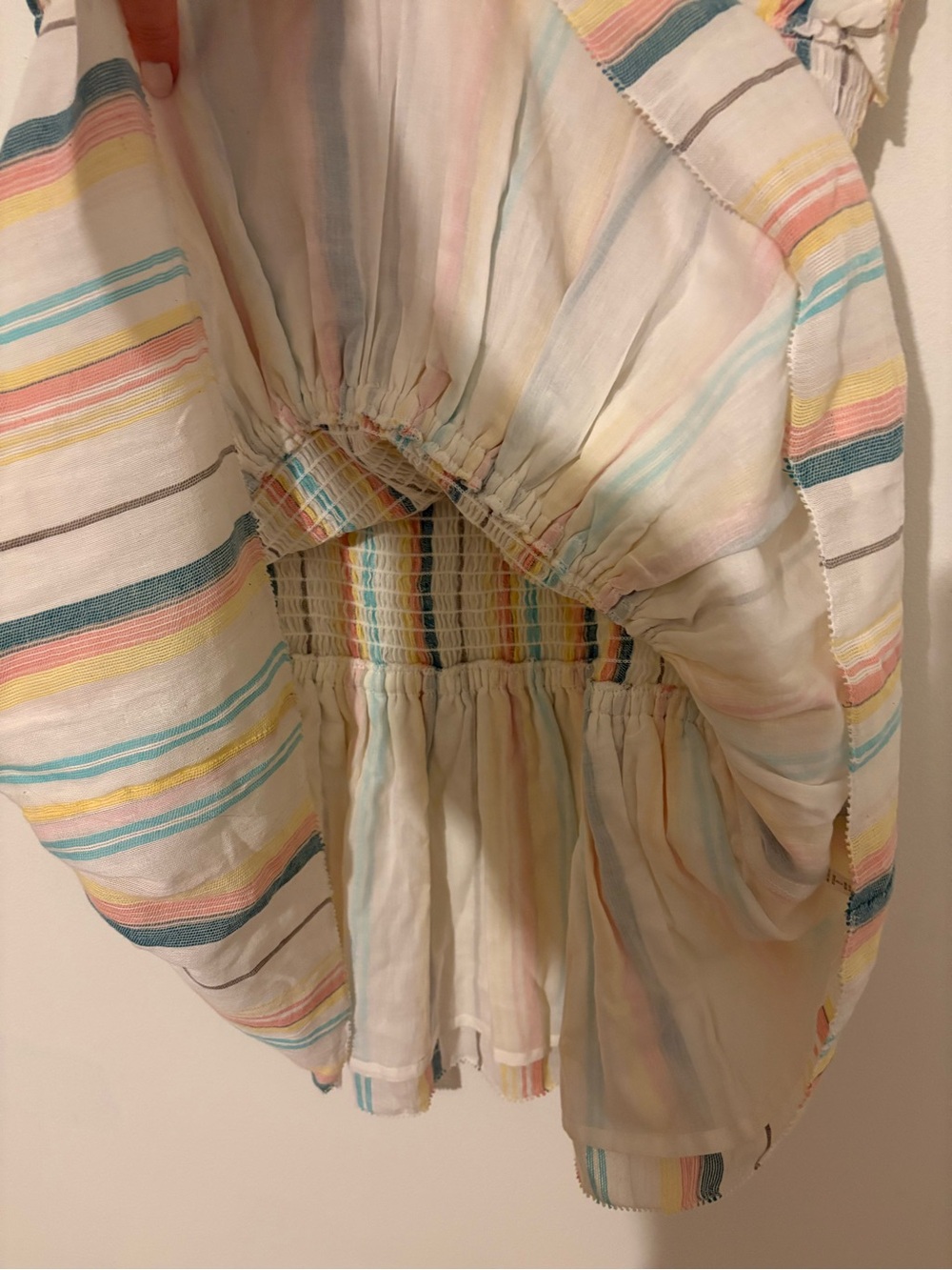 SAYLOR Dollie Mini Dress Striped Smocked Gauze Multicolor Feminine Luxury M - Picture 7 of 8